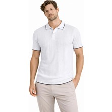 Asmedo Erkek Polo Yaka Düğmeli Triko Tişört Yazlık Dokuma Regular Fit T-Shirt - Beyaz