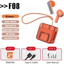 TeknoKapsül Karler Bass F08 Dijital Şarj Göstergeli Tws Bluetooth Kulaklık - Kırmızı