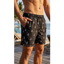 Asmedo Erkek Deniz Şortu Fermuarlı Cepli File Astarlı Hızlı Kuruyan Premium - Siyah