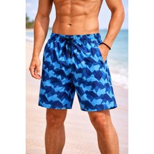 Asmedo Erkek Deniz Şortu Fermuarlı Cepli File Astarlı Hızlı Kuruyan Premium - Mavi