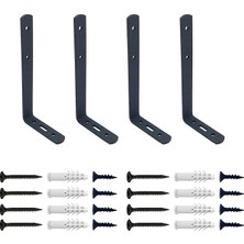 Pearl Shop 4-Ad Hafif Yük Modern Çelik Raf Altı Ayak Mat Siyah - Metal Raf Tutucu Destek Aparatı - Dekoratif L Konsol Demiri - Demir Raf Ayağı (Mat Siyah, 165 Mm)