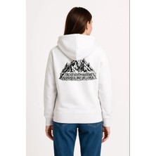 Asmedo Kadın 3 Iplik Pamuklu Kapüşonlu Hoodie Sweatshirt Nihilist Penguen Baskılı - Beyaz