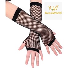 Najmaddin Mey Ithalat® Siyah Renk Uzun File Eldiven - Örgü Eldiven Siyah Renk