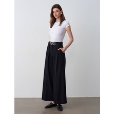 Dilvin 72670 Çift Kemerli Pileli Pantolon-Siyah