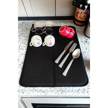 Pearl Shop Kurutma Matı, Bulaşık Kurutma Örtüsü, Kaymaz Taban Emici Bulaşıklık, Katlanır Bulaşık Matı (49X40CM) Siyah