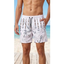 Asmedo Erkek Deniz Şortu Fermuarlı Cepli File Astarlı Hızlı Kuruyan Premium - Beyaz