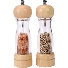 Pearl Shop Home 2 Adet Ahşap Kapaklı Bambu ve Akasya Ağacı Şeffaf Akrilik Tuz ve Karabiber Baharat Öğütücü – Doğal Ahşap Tasarımıyla Şık ve Dayanıklı, Ayarlanabilir Seramik Değirmen (Bambu, 16 Cm)