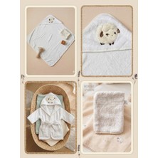 Chaprin Nakışlı Bebek Bornoz Seti 3 Parça – %100 Pamuk Havlulu Kundak Seti 1-2 Yaş Kapüşonlu Bornoz