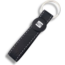 MOZOKO Yüksek Kaliteli Seat Logolu Siyah Deri Şık Hediyelik Araç Anahtarlığı