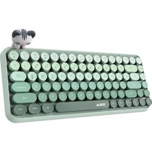 Pearl Shop Kablosuz Bluetooth Retro Sessiz Klavye – Yuvarlak Tuşlu, Kedi Süs Aksesuarı, 84 Tuşlu, Taşınabilir, Akıllı Uyku Modu, Ergonomik Tasarım, Tablet Telefon Uyumlu, Ajazz AJ308I Yeşil