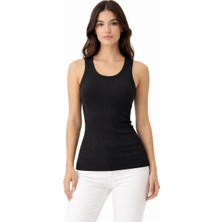 Asmedo Kadın Fitilli Likralı Kaşkorse Atlet Vücuda Oturan Basic Şıklık - Siyah