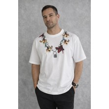 Asmedo Erkek Baskılı T-Shirt Kısa Kol Bisiklet Yaka Regular Fit Tişört - Beyaz