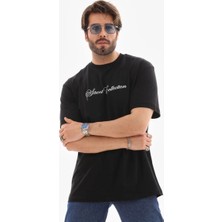 Asmedo Erkek Baskılı T-Shirt Kısa Kol Bisiklet Yaka Regular Fit Tişört - Siyah