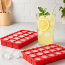 Pearl Shop Silikon Buz Kalıbı 2'li Set – Kırmızı, Esnek ve Kolay Çıkan Buzluk Kalıbı, Gıda Dostu, Bulaşık Makinesinde Yıkanabilir