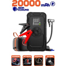 Enshall 20.000MAH Akü Takviye Cihazı Gulony Powerbank Özellikli Çantalı 1300A Tepe Akımlı Akü Takviyeli Oto Hava Kompresör