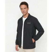 Asmedo Erkek Yağmur Itici Iç Astarlı Çıtçıtlı Iç Cepli Dış Cepli Mevsimlik Ceket - Siyah