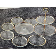 Pearl Shop Parça Gold Yaldızlı Cam Servis Sunum Seti Takımı