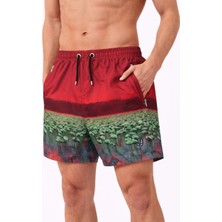 Asmedo Erkek Deniz Şortu Fermuarlı Cepli File Astarlı Hızlı Kuruyan Premium - Kırmızı