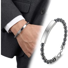 Moncuk Design Hematit Beyaz Isim Yazılabilir ve Ayarlanabilir Çelik Zincir Bileklik 33512B29D9