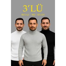 Asmedo Fitilli Triko Kazak 3'lü Set Beyaz Gri Siyah