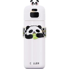 Pearl Shop Diller 480ML Sevimli Hayvanlar Süslü Pipetli/pipetsiz El Askılı Paslanmaz Çelik Termos (Panda)