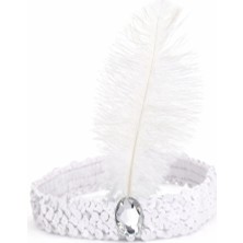 Najmaddin Mey Ithalat® Beyaz Tüylü Retro Çarliston Saç Bandı - 70-80-90’lar Parti Tacı