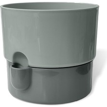 Pearl Shop Dora Saksı Tabaklı Çiçek Kaktüs Saksısı Parlak Plastik Saksı (1 Adet, Gri, 2l, 16CM)