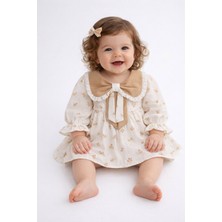 Togy Baby Kids Wear Lou Kız Bebek Elbise Bej Yakalı Çiçek Desenli 6-9 Ay