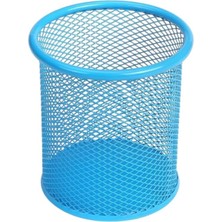 Pearl Shop Masa Üstü Kalemlik 1 Adet Metal Fileli Renkli Perforeli Yuvarlak Kalemlik Ofis Büro Okul Açık Mavi