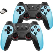 Pearl Shop Çiftli 2.4g Kablosuz Oyun Kolu Pc Uyumlu Pilli Joystick Wireless Gamepad Hassas Trigger Kaymaz Tasarım Çiftli G2.4g (Turkuaz)