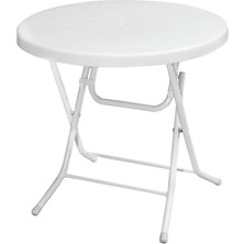 Pearl Shop Rose Plastik Yuvarlak Katlanır Bahçe Balkon Masa Ø75 cm Beyaz