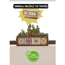 Pearl Shop Yapımı 4 Meksika Çinili Dekoratif Modern Ahşap Dikdörtgen Bahçe Balkon Saksı Saksılık Çiçeklik