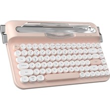 Pearl Shop Kablosuz Bluetooth & 2.4g Çift Modlu Retro Daktilo Tasarımlı Klavye – Yuvarlak Tuşlu, Tablet & Telefon Standlı, Ergonomik, Taşınabilir, Pille Çalışan, Sessiz ve Konforlu Ajazz AF84 Pembe