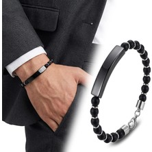 Moncuk Design Oniks Siyah Isim Yazılabilir ve Ayarlanabilir Çelik Zincir Bileklik 33512B29D7