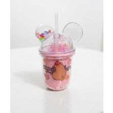 ZYC Çocuk Capy Bara Panda Kulaklı Boncuklu ve Pipetli Suluk 350ML