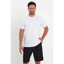 Asmedo Erkek Düz T-Shirt Kısa Kol Bisiklet Yaka Regular Fit Rahat Kalıp Günlük Tişört - Beyaz