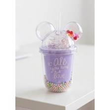 ZYC Panda Kulaklı Boncuklu ve Pipetli Suluk 350ML