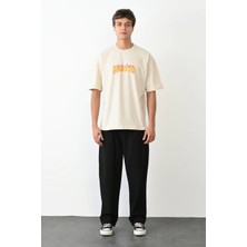 Asmedo Bisiklet Yaka Baskılı Oversize T-Shirt - Beyaz