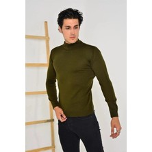 Asmedo Tam Balıkçı Yaka Düz Renk Kazak - Yeşil