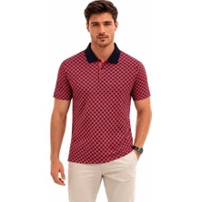 Adisia Erkek Pike Kumaş Polo Yaka Desenli Tişört Kısa Kol Yazlık T-Shirt - Kırmızı