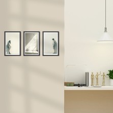 TASARIM ŞEYLER Minimalist Monokrom Serisi - 3 Parçalı Gri-Beyaz Yalnızlık ve Oda Temalı Mdf Tablo Seti