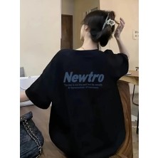 Asmedo Newtro Baskılı Oversize Bisiklet Yaka T-Shirt - Siyah