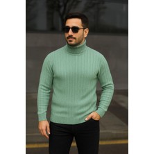 Asmedo Balıkcı Yaka Bağazlı Triko Kazak Pamuklu Kalın Fitilli Dokuma, Regular Fit Uzun Kollu Kışlık