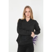 Asmedo Uzun Kol V Yaka Triko Kazak - Füme