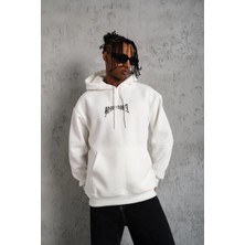 Asmedo Kordon Ipli Baskılı Kapüşonlu Sweatshirt - Beyaz