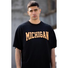 Asmedo Bisiklet Yaka Baskılı Oversize T-Shirt - Siyah