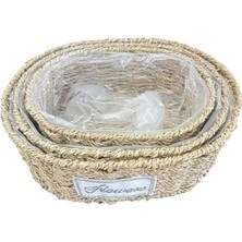 Özssay Oval Doğal Hasır Saksı Seti - 3'lü