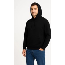 Asmedo Üç Iplik Kapüşonlu Kanguru Cepli Sweatshirt Hoodie - Siyah