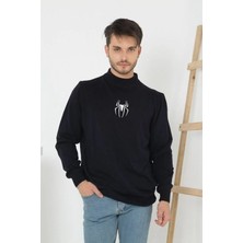 Asmedo Baskılı Yarım Boğazlı Uzun Kol Dokuma Triko - Siyah