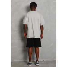 Asmedo Oversize Düz Bisiklet Yaka T-Shirt - Gri